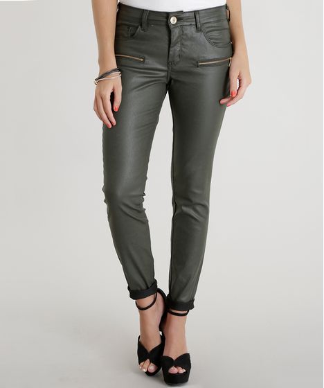 calça skinny verde militar