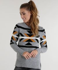 Sueter-com-Estampa-Etnica-em-Trico-Cinza-8487966-Cinza_1