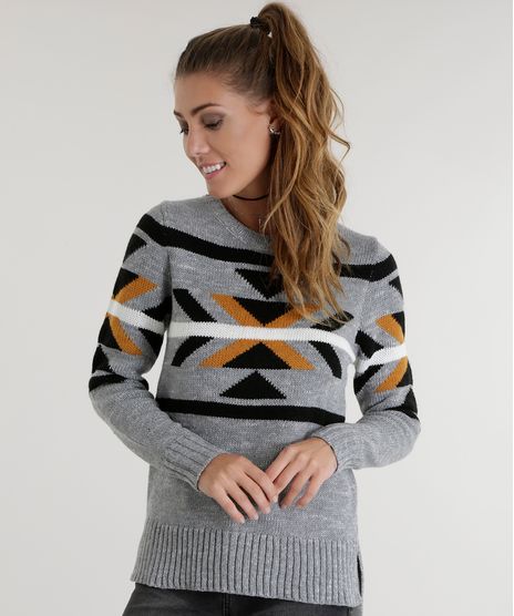 Sueter-com-Estampa-Etnica-em-Trico-Cinza-8487966-Cinza_1