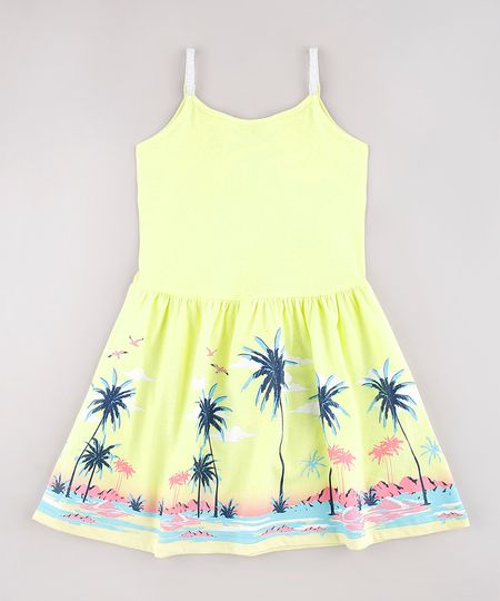 Vestido-Infantil-Estampado-Tropical-com-Lurex-Alcas-Finas-Amarelo-9745061-Amarelo_1