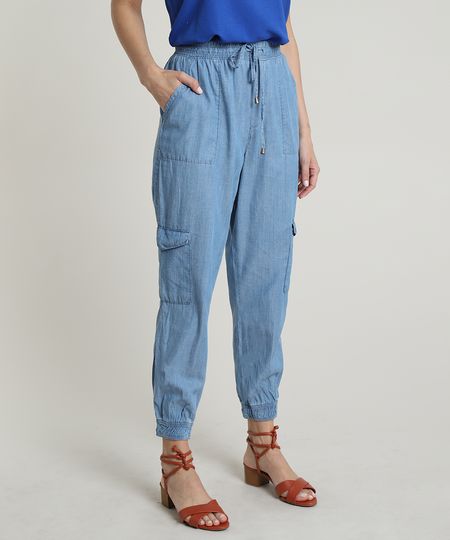 Calca-Jeans-Feminina-Jogger-Cargo-Cintura-Alta-com-Amarracao-Azul-Claro-9722126-Azul_Claro_1