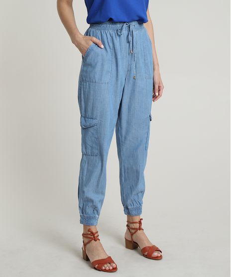 Calca-Jeans-Feminina-Jogger-Cargo-Cintura-Alta-com-Amarracao-Azul-Claro-9722126-Azul_Claro_1