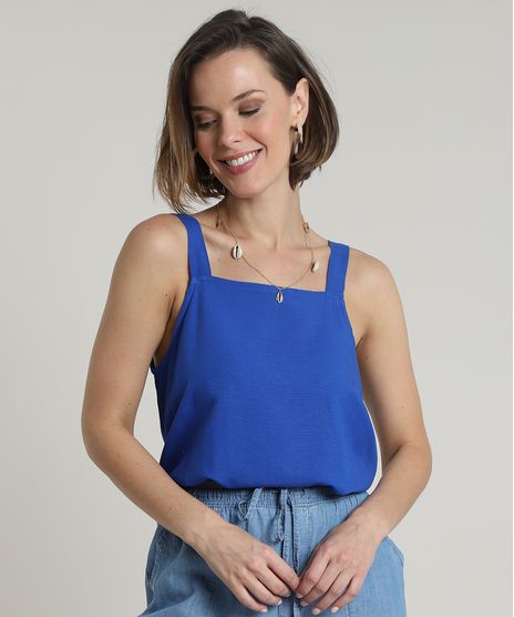 Regata-Feminina-Ampla-com-Linho-Alca-Larga-Decote-Reto-Azul-Royal-9705965-Azul_Royal_1