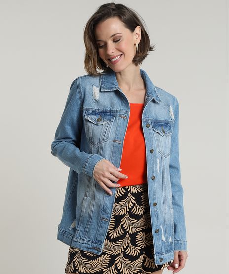 Jaqueta-Jeans-Feminina-Longa-com-Rasgos-e-Bolsos-Azul-Claro-9805761-Azul_Claro_1