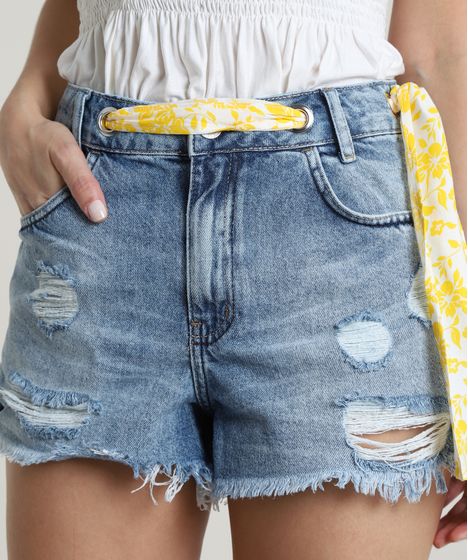 shorts jeans rasgadinho cintura alta