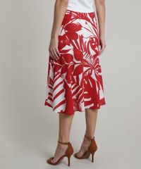 Saia-Feminina-Midi-Estampada-de-Folhagens-com-Fenda-Vermelha-9676632-Vermelho_2