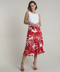 Saia-Feminina-Midi-Estampada-de-Folhagens-com-Fenda-Vermelha-9676632-Vermelho_3