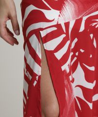 Saia-Feminina-Midi-Estampada-de-Folhagens-com-Fenda-Vermelha-9676632-Vermelho_4