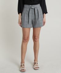 Short-Feminino-Estampado-Xadrez-com-Faixa-Cinza-9643993-Cinza_1