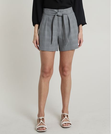 Short-Feminino-Estampado-Xadrez-com-Faixa-Cinza-9643993-Cinza_1