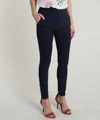 Calca-Legging-Feminina-Cintura-Alta-Estampada-Risca-de-Giz-em-Jacquard-com-Bolsos-Azul-Marinho-9642531-Azul_Marinho_1