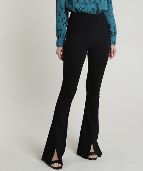 calça cintura alta flare preta