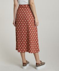 Saia-Feminina-Midi-Estampada-de-Poa-com-Fenda-Marrom-Claro-9669230-Marrom_Claro_2