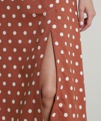 Saia-Feminina-Midi-Estampada-de-Poa-com-Fenda-Marrom-Claro-9669230-Marrom_Claro_4