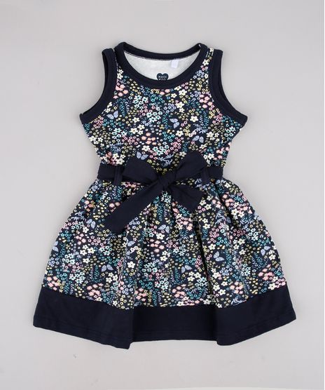 Vestido-Infantil-Estampado-Floral-com-Laco-Sem-Manga-Azul-Marinho-9804486-Azul_Marinho_1