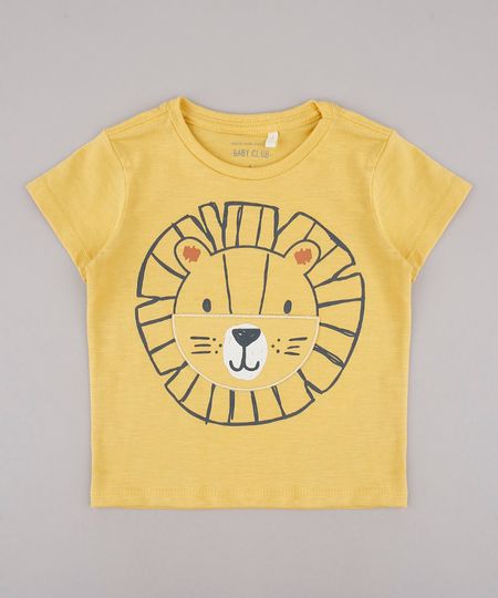 Camiseta-Infantil-Estampa-Interativa-de-Leao-Manga-Curta-Mostarda-9733619-Mostarda_1