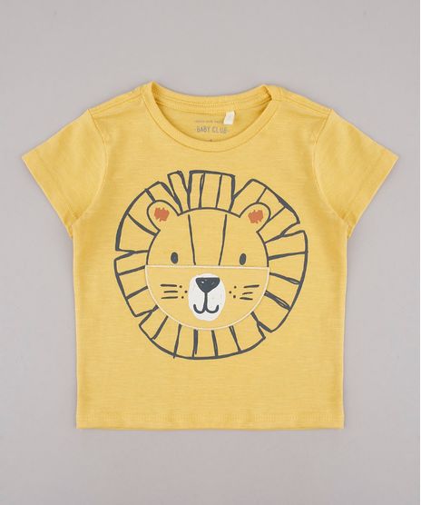 Camiseta-Infantil-Estampa-Interativa-de-Leao-Manga-Curta-Mostarda-9733619-Mostarda_1