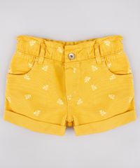 Short-de-Sarja-Infantil-Estampado-Floral-com-Babado-Mostarda-9754252-Mostarda_1