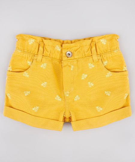 Short-de-Sarja-Infantil-Estampado-Floral-com-Babado-Mostarda-9754252-Mostarda_1