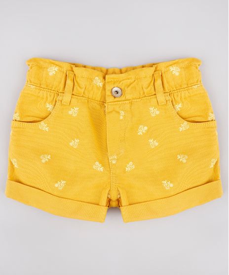 Short-de-Sarja-Infantil-Estampado-Floral-com-Babado-Mostarda-9754252-Mostarda_1