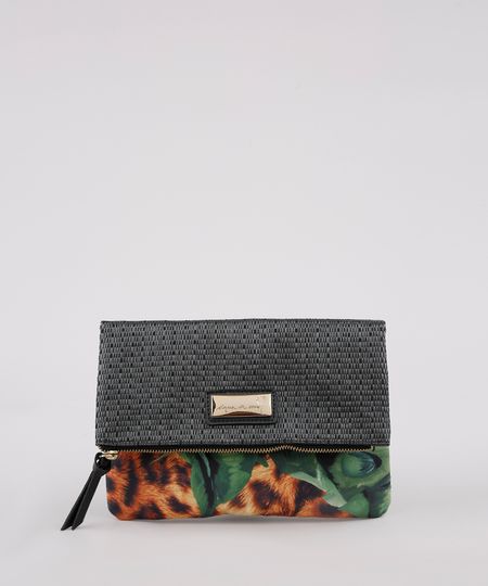 Necessaire-Feminina-Agua-de-Coco-Estampada-Bananeira-Animal-Print-Onca-com-Palha-Preta-9797218-Preto_1