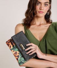 Necessaire-Feminina-Agua-de-Coco-Estampada-Bananeira-Animal-Print-Onca-com-Palha-Preta-9797218-Preto_2