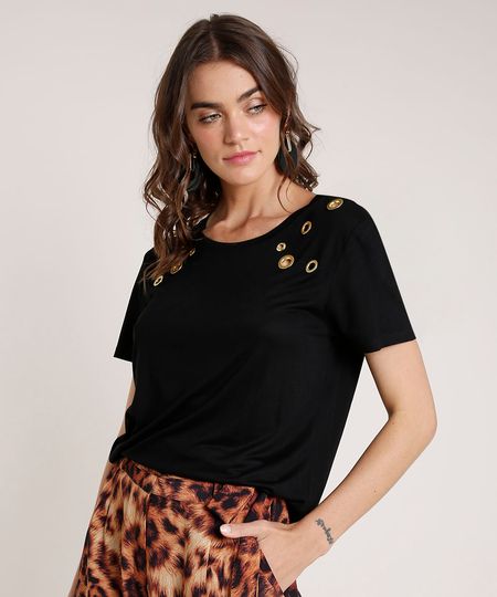 Blusa-Feminina-Agua-de-Coco-com-Ilhos-Manga-Curta-Decote-Redondo-Preta-9762778-Preto_1