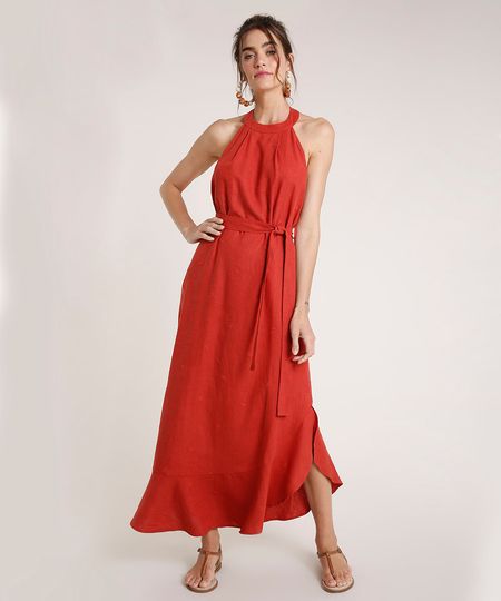 Vestido-Feminino-Agua-de-Coco-Longo-Frente-Unica-com-Linho-Bordado-de-Coqueiros-Cobre-9677874-Cobre_1