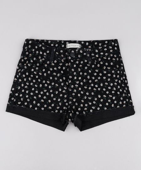 Short-de-Sarja-Infantil-Estampado-Floral-Barra-Dobrada-Preto-9776960-Preto_1