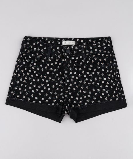 Short-de-Sarja-Infantil-Estampado-Floral-Barra-Dobrada-Preto-9776960-Preto_1