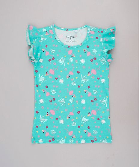 Blusa-Infantil-Basica-Estampada-de-Flamingos-Manga-Curta-Verde-9756286-Verde_1