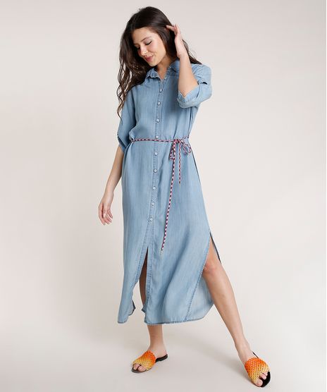 Vestido-Chemise-Jeans-Feminino-Triya-Longo-com-Cadarco-Manga-3-4-Azul-Claro-9809266-Azul_Claro_1