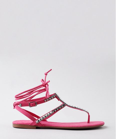 Rasteira-Feminina-Oneself-em-Suede-com-Tachas-e-Amarracao-Pink-9718707-Pink_1