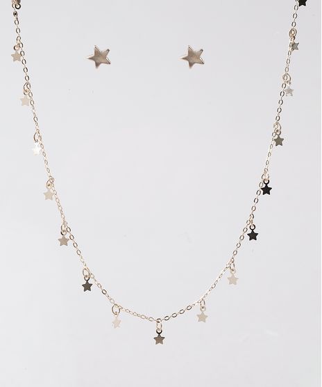 Kit-de-Brinco---Colar-Feminino-Folheados-com-Estrelas-Dourado-9657462-Dourado_1