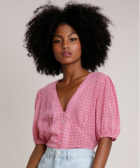 Blusa-Feminina-Mindset-Estampada-Xadrez-Vichy-Manga-Bufante-Decote-V-Rosa-9847433-Rosa_1