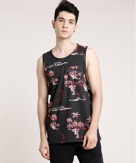 Regata-Masculina-Estampada-Tropical-Esqueleto-com-Bolso-Gola-Careca-Preta-9757276-Preto_1