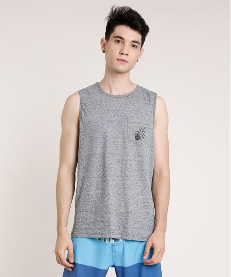 Regata-Masculina-com-Bolso-Estampado-de-Folhagem-Gola-Careca-Cinza-Mescla-9753424-Cinza_Mescla_1