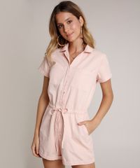 Macaquinho-de-Sarja-Feminino-com-Amarracao-Manga-Curta--Rose-9766727-Rose_1