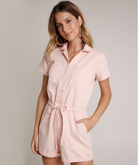 Macaquinho-de-Sarja-Feminino-com-Amarracao-Manga-Curta--Rose-9766727-Rose_1
