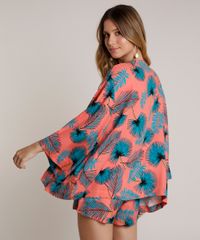 Kimono-Feminino-Curto-Estampado-de-Folhagem-Manga-3-4-Coral-9644277-Coral_2