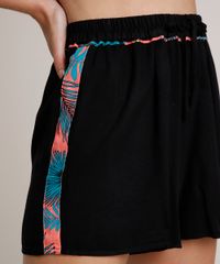 Short-Feminino-Running-com-Faixas-Laterais-Estampadas-de-Folhagem-Preto-9640603-Preto_4