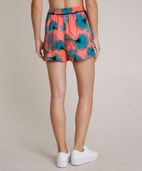 Short-Feminino-Running-Estampado-de-Folhagem-com-Faixas-Laterais--Coral-9640602-Coral_2