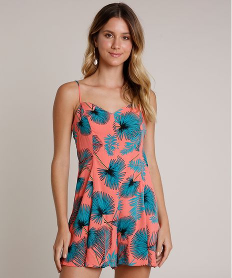 Macaquinho-Feminino-Estampado-de-Folhagem-com-Tiras-Cruzadas-Alcas-Finas-Coral-9640604-Coral_1