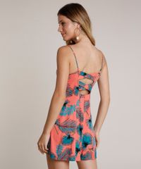 Macaquinho-Feminino-Estampado-de-Folhagem-com-Tiras-Cruzadas-Alcas-Finas-Coral-9640604-Coral_2