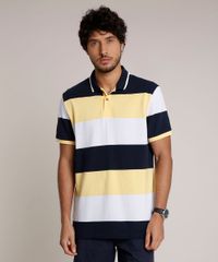 Polo-Masculina-Comfort-Fit-Listrada-em-Piquet-Manga-Curta-Amarela-9727302-Amarelo_1