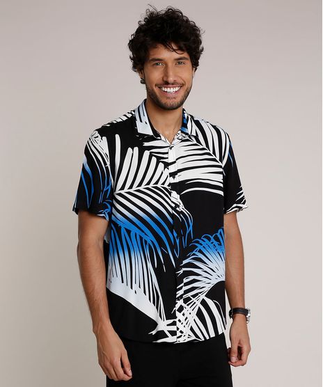 Camisa-Masculina-Relaxed-Estampada-de-Folhagem-Manga-Curta-Preta-9657168-Preto_1