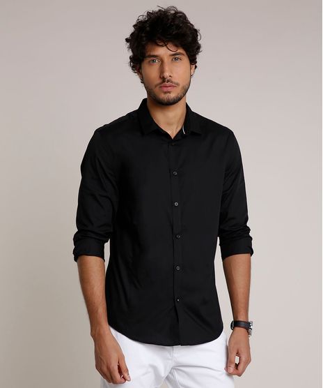 Camisa-Masculina-Slim-com-Vivo-Contrastante-Manga-Longa-Preta-9657163-Preto_1