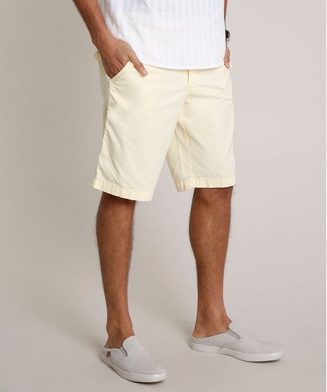 Bermuda-de-Sarja-Masculina-Reta-Alfaiatada-com-Cordao-Amarela-Claro-9765509-Amarelo_Claro_1