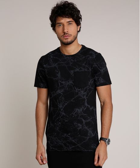 Camiseta-Masculina-Slim-Fit-Estampada-Marmorizada-com-Bolso-Manga-Curta-Gola-Careca-Preta-9739545-Preto_1
