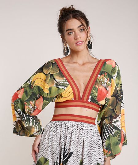 Blusa-Feminina-Agua-de-Coco-Tal-Mae-Tal-Filha-Cropped-Estampada-Cesto-de-Frutas-Manga-7-8-Decote-V-Verde-Escuro-9681134-Verde_Escuro_1